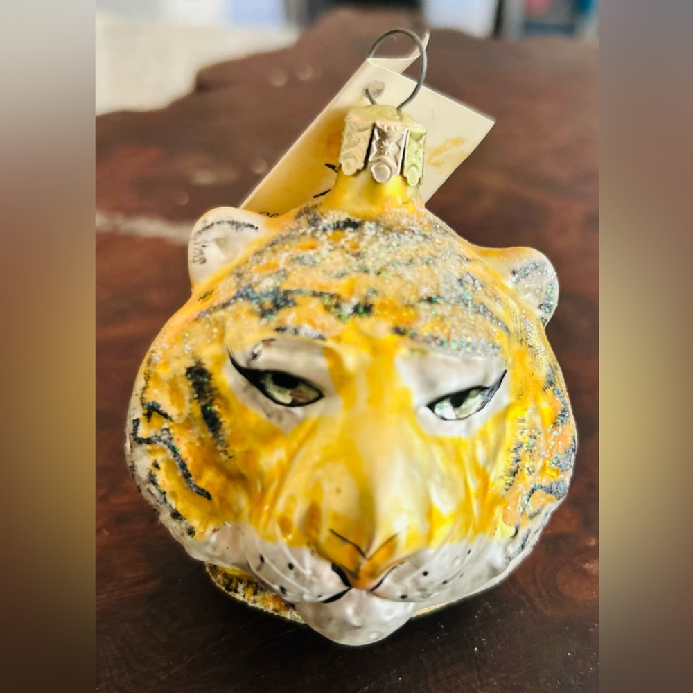 Christopher Radko Gold Tiger Head Christmas Ornament